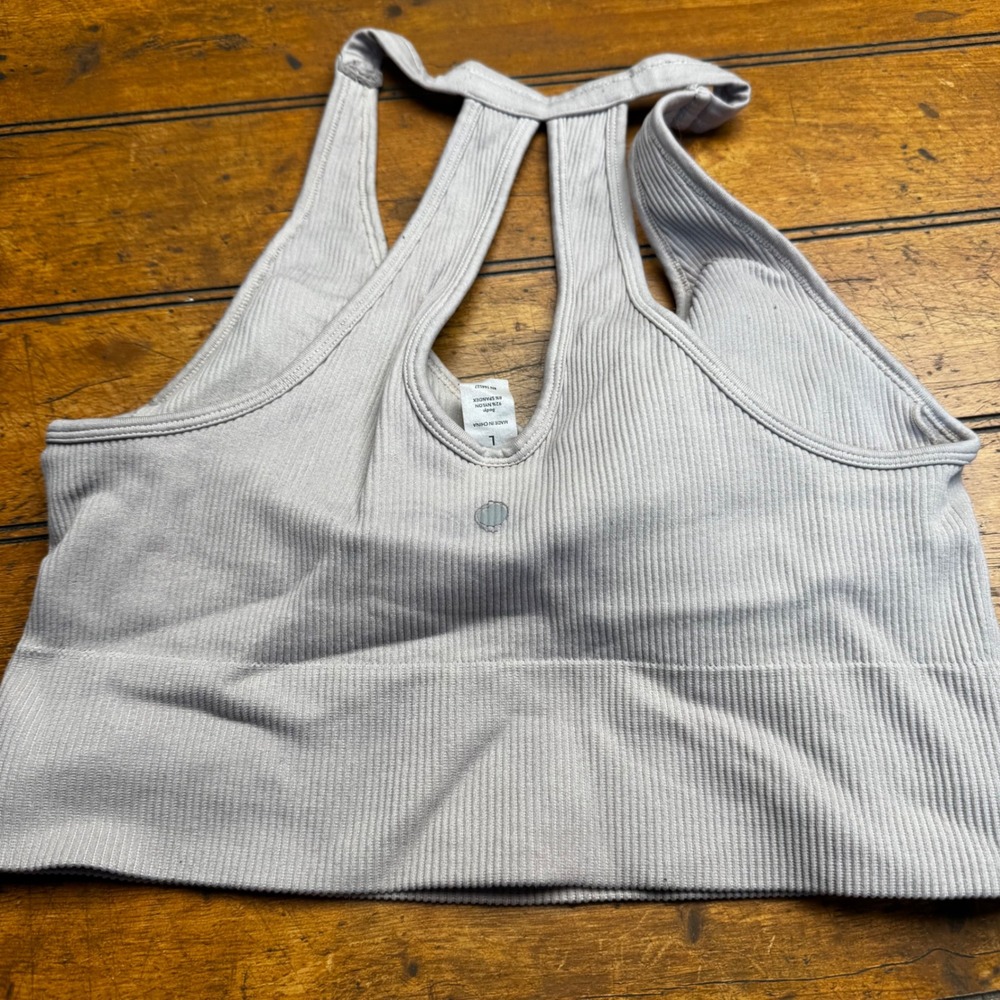 All in Motion Womens Ribbed Seamless V-Neck Racerback Sports Bra Crop Top Grey L - Picture 2 of 3